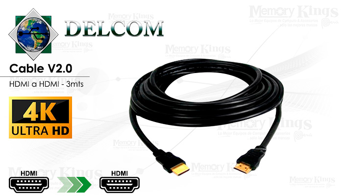 CABLE HDMI a HDMI 3mts DELCOM Ultra HD 4K/2K